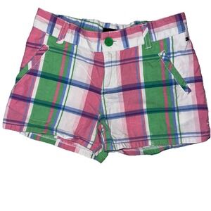 Tommy Hilfiger Girls Pink & Green Plaid Cotton Shorts, Adjustable Waist, Size 10